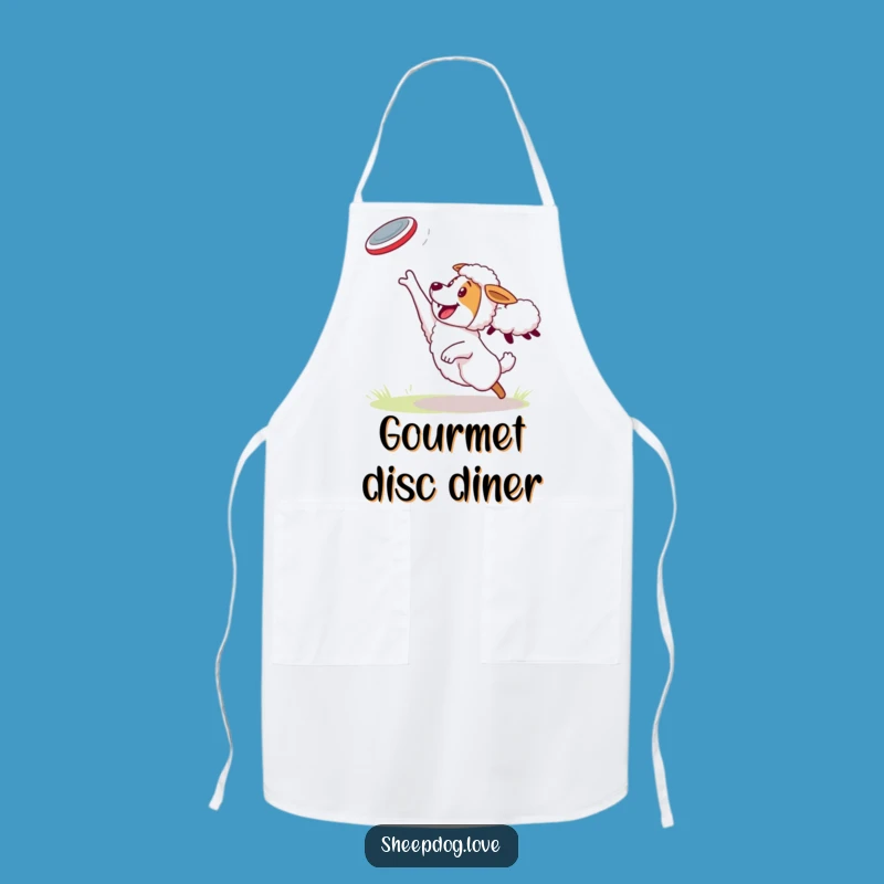 Funny Sheepdog Apron: Energetic Frisbee Catch, Hilarious Sheep-Tossed Kitchen Wear