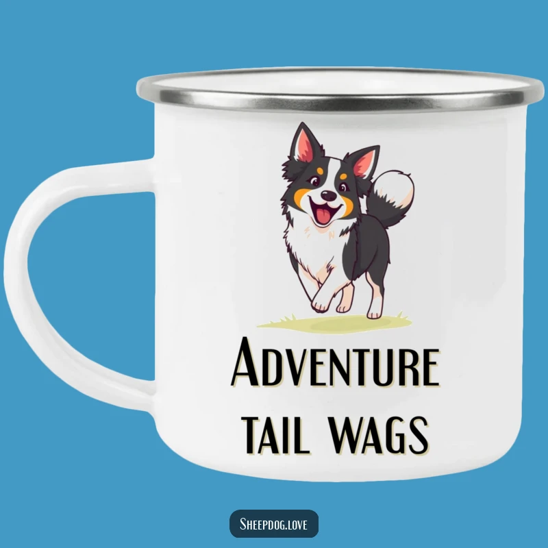 Funny Border Collie Camping Mug: Enthusiastic Herder Dog Enamel Cup Gift