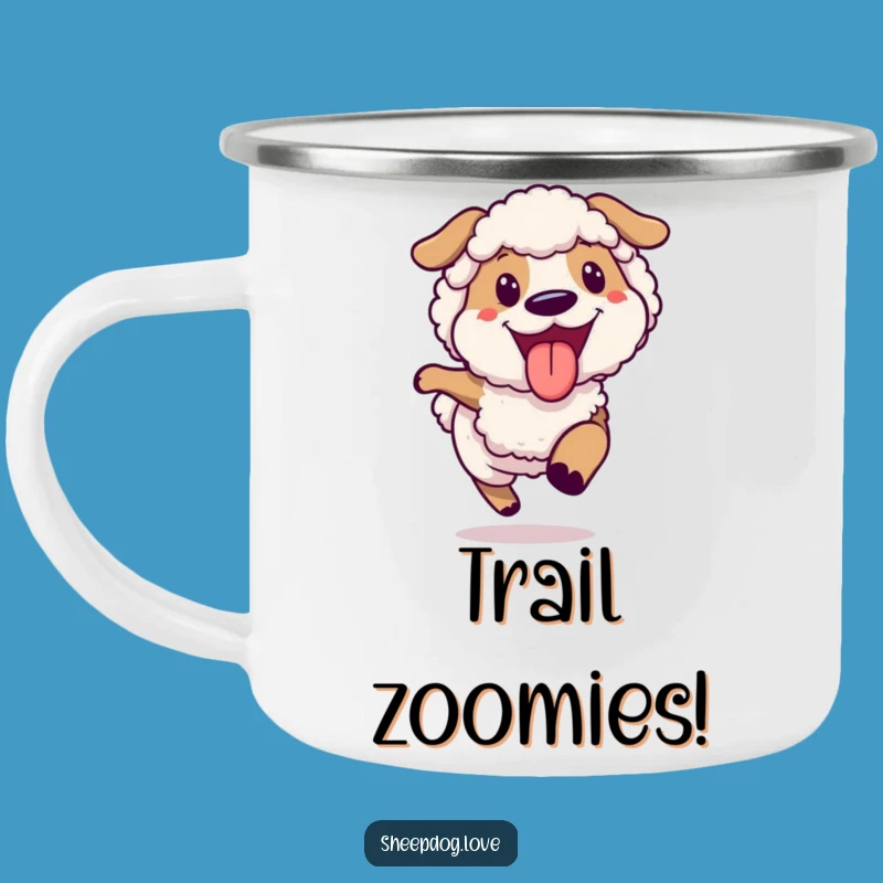 Funny Joyful Sheepdog Running Camping Mug, Adventure-Ready Dog Mug
