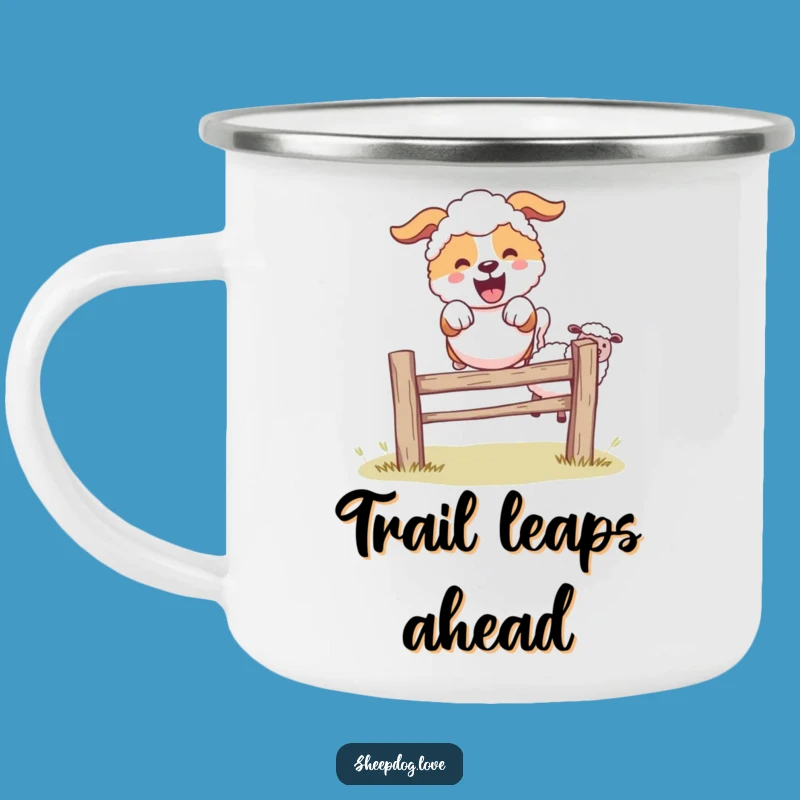 Funny Sheepdog Camping Mug: Outdoor Leaping Gear, Great Funny Farm Gift