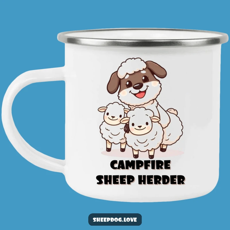 Funny Sheepdog Herding Camping Mug: Grinning Character Adventures, Great Outdoor Gift