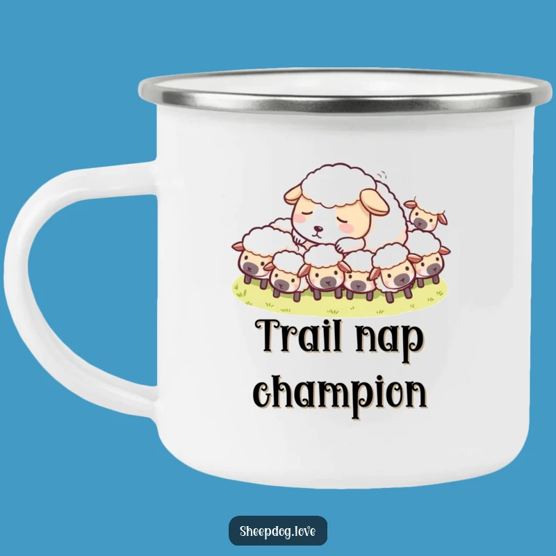 Funny Sheepdog Nap Camping Mug: Peaceful Shepherd Dog Camp Gift