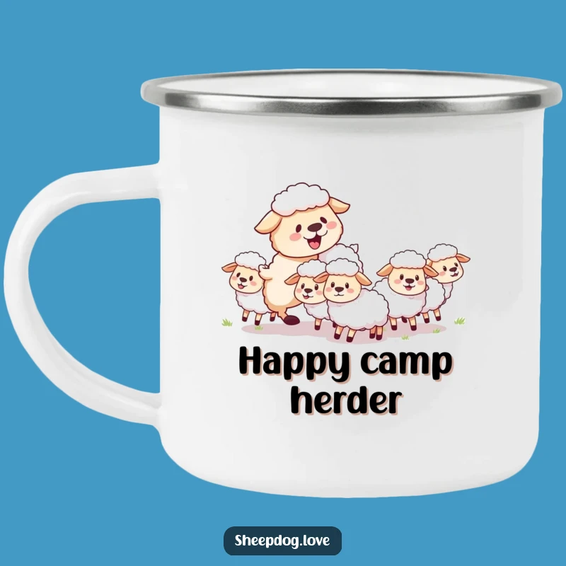 Funny Sheepdog Camping Mug: Joyful Herder Dog Enamel Cup Gift