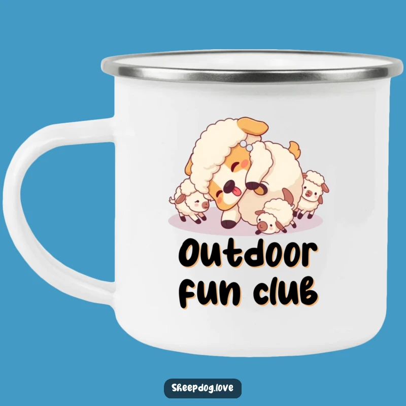 Funny Sheepdog Camping Mug: Playful Tumble with Sheep, Durable and Hilarious Drinkware