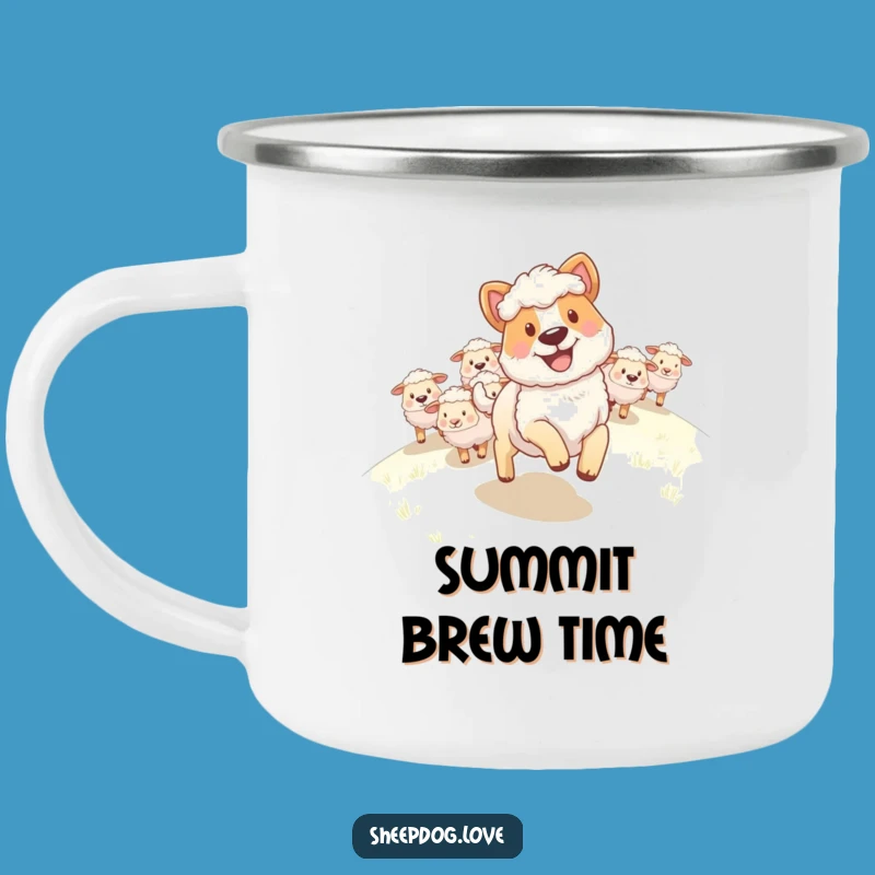 Funny Sheepdog Camping Mug: Happy Grin Leading Flock Uphill, Durable and Hilarious Drinkware