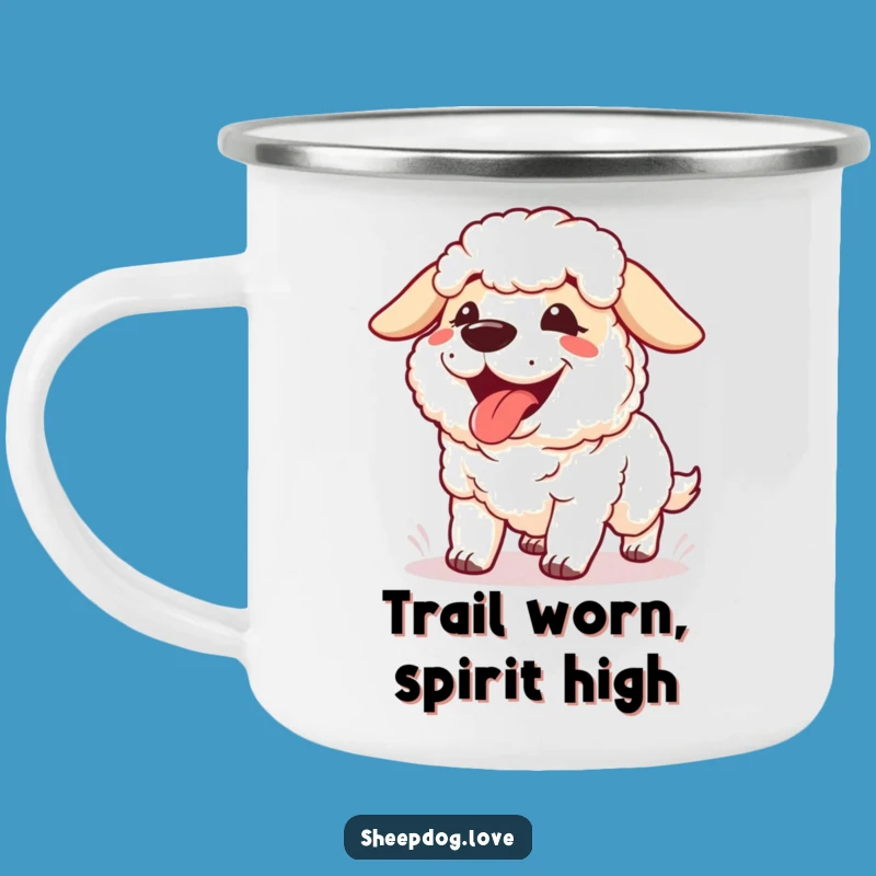 Funny Panting Sheepdog Camping Mug: Runner's Hydration Cup, Great Gift