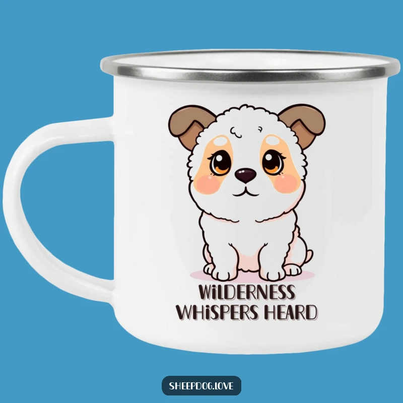 Funny Sheepdog Camping Mug: Perked Ears Listening, Adventure-Ready Dog Lover Gift