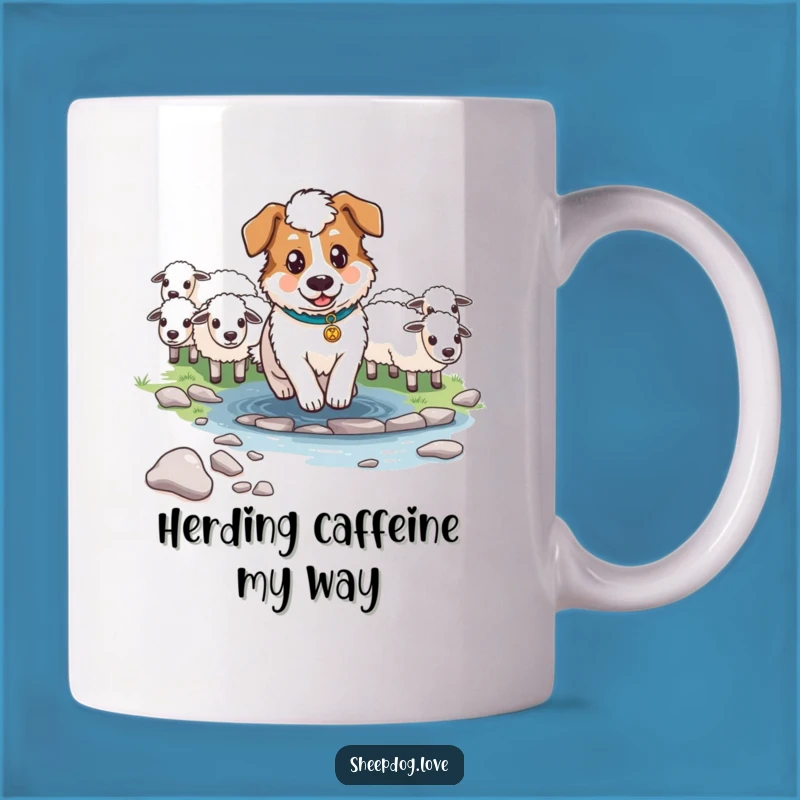 Funny Determined Sheepdog Stream Mug: Heroic Dog Guide Gift