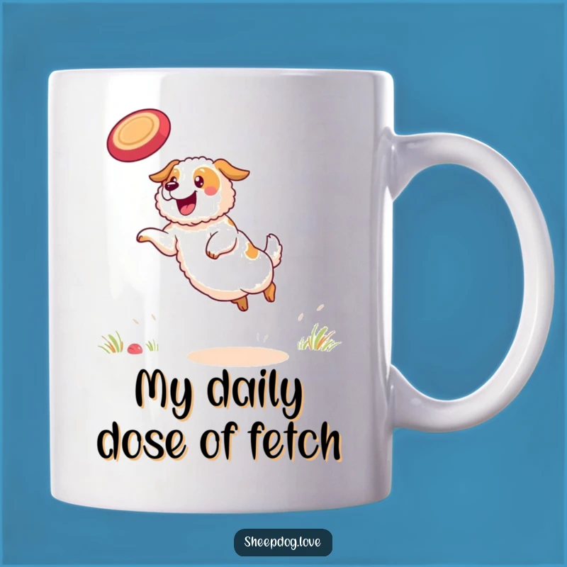 Funny Frisbee Dog Mug: A Determined Sheepdog Catching Funy Gift Idea