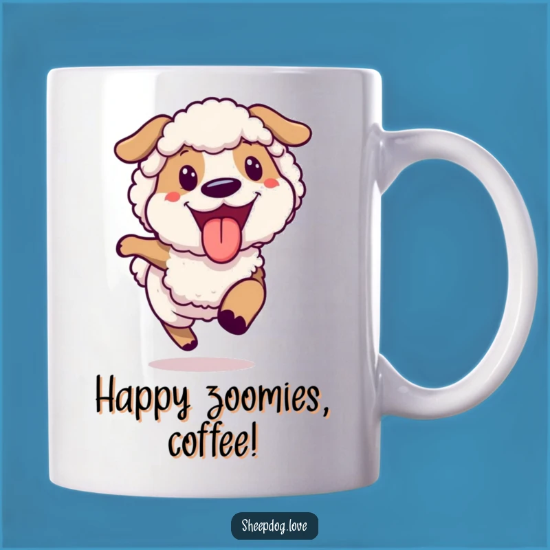 Funny Joyful Sheepdog Running Mug, Happy Dog Tongue Out Gift
