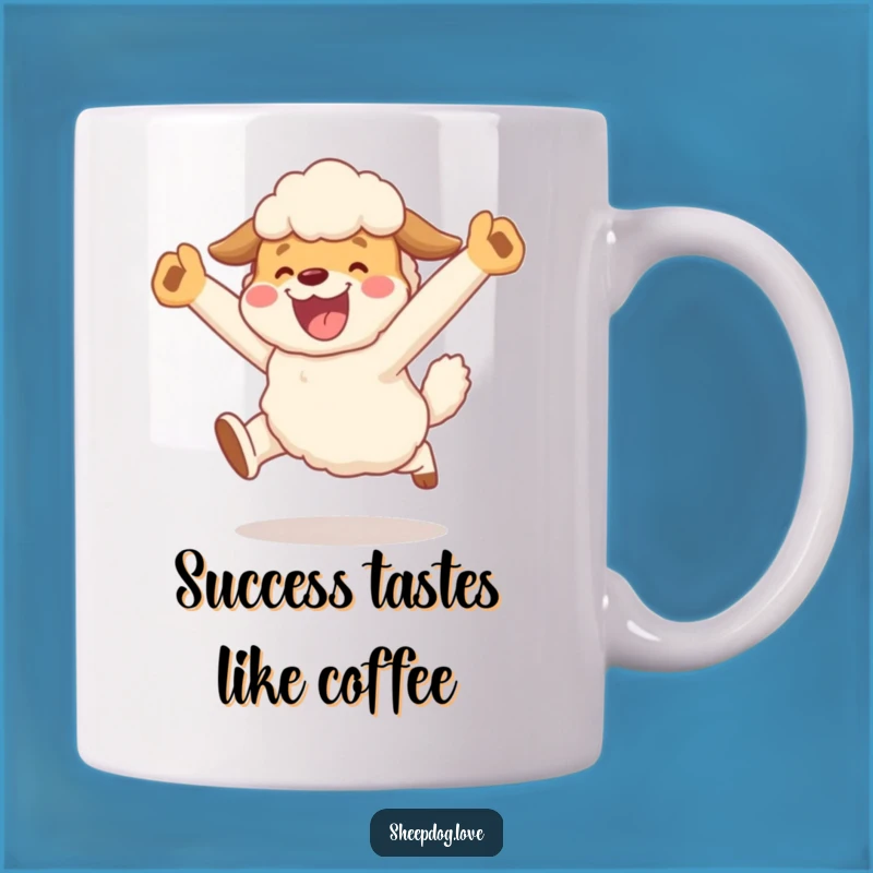 Funny Sheepdog Celebration Mug: Joyful Leap Victory - The Perfect Funny Gift!