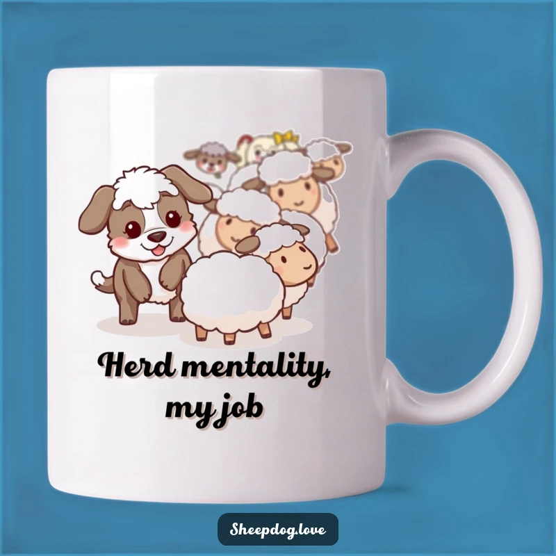 Funny Sheepdog Mug: Playful Herder Nudging Sheep, Adorable Funny Gift