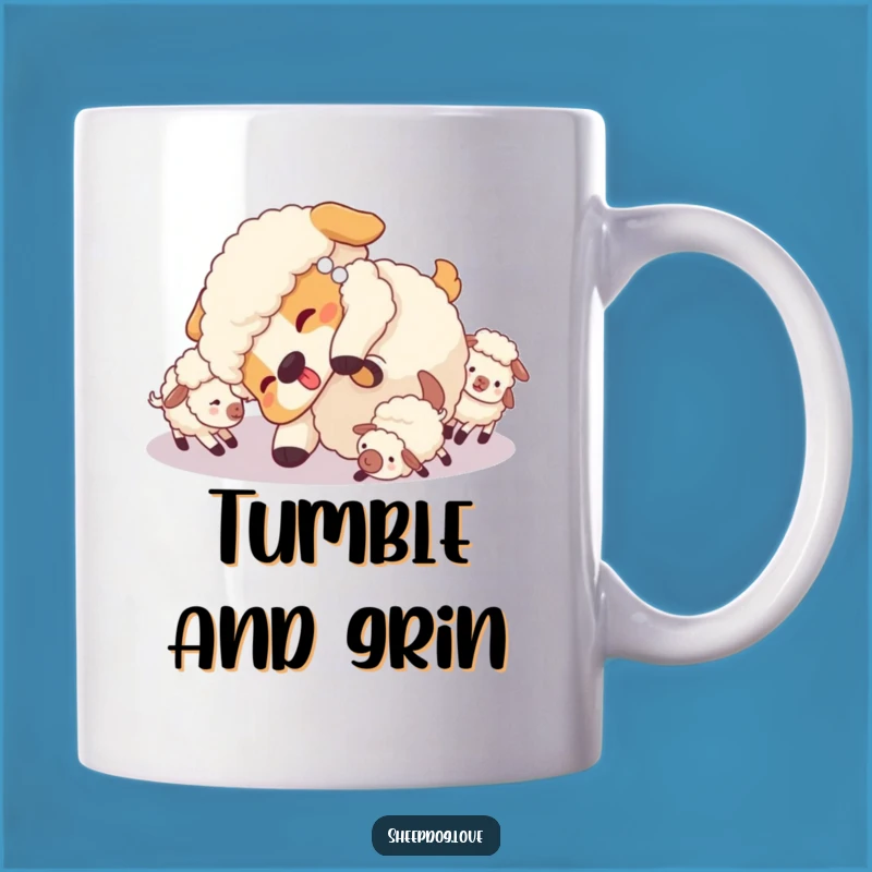 Funny Sheepdog Mug: Playful Tumble with Sheep, Adorable and Hilarious Dog Gift
