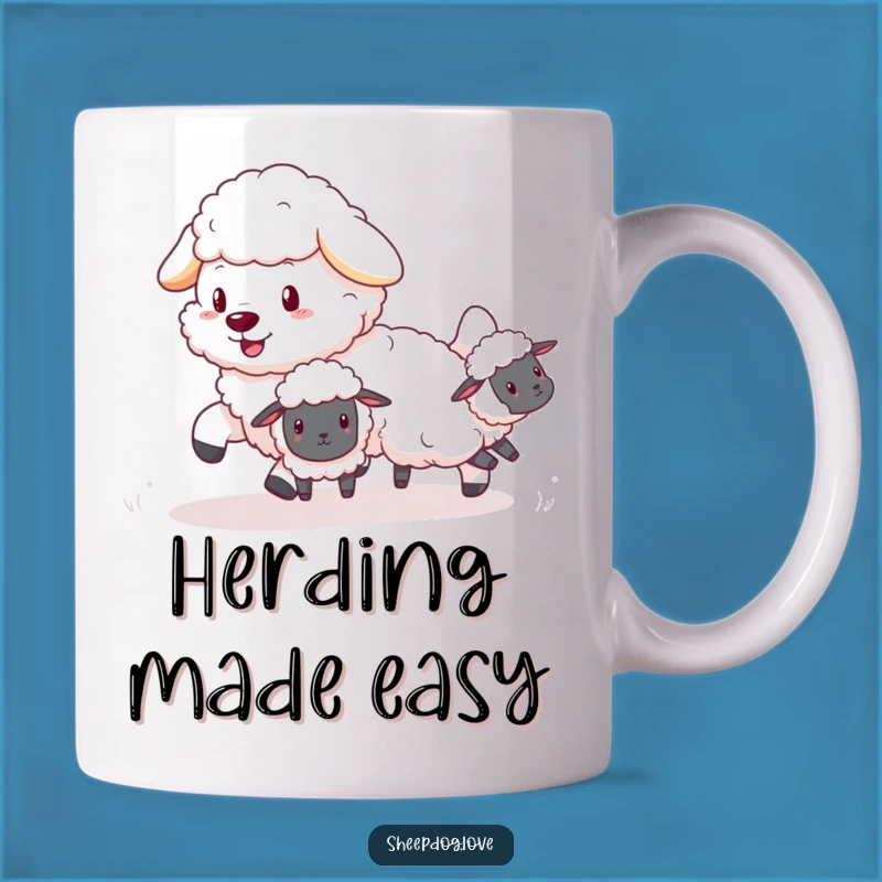Funny Sheepdog Mug: Adorable Fluffy Friend Herding Bouncing Sheep, Perfect Gift for Dog Lovers