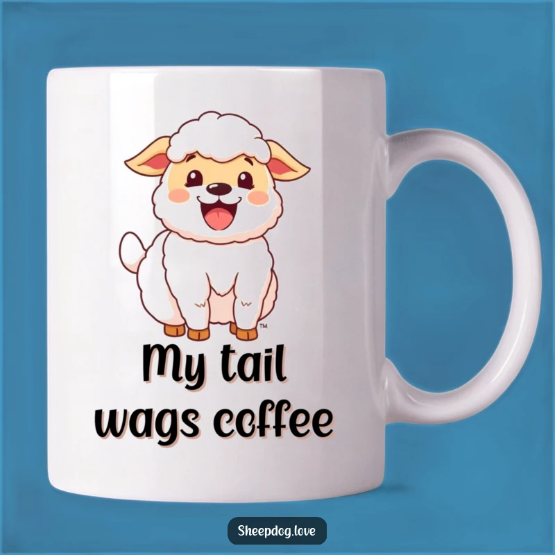 Funny Happy Sheepdog Mug: Enthusiastic Tail Wag, Perfect Dog Lover Gift