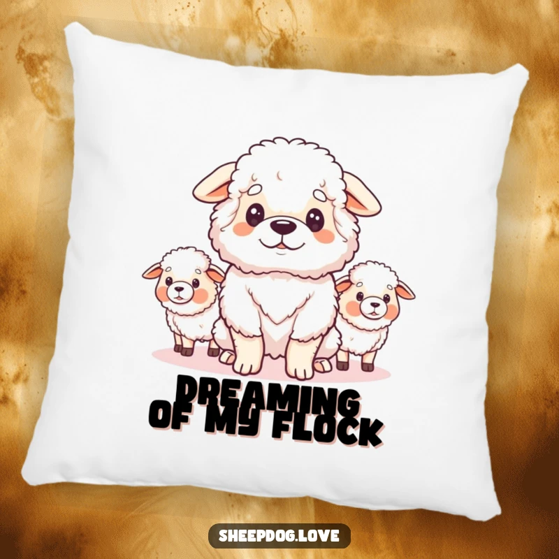 Funny pillow depicting a fluffy sheepdog looking proudly at its flock, offering comfort and a touch of loyal, funny charm.