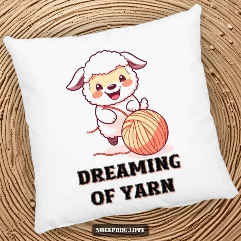 Funny Sheepdog Pillow: A delightful sheepdog playfully tangled in a ball of yarn, bringing comfort, humor, and canine charm to any seating area.