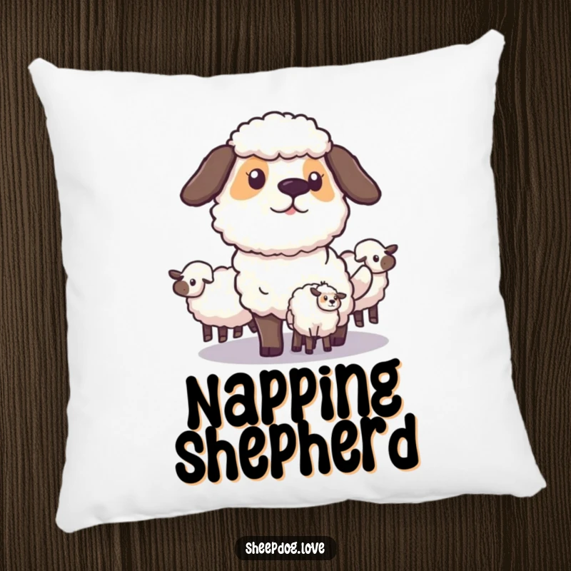 Funny Sheepdog Pillow: A dedicated sheepdog strategically positions itself to herd sheep, bringing comfort, focus, and canine charm to any room.