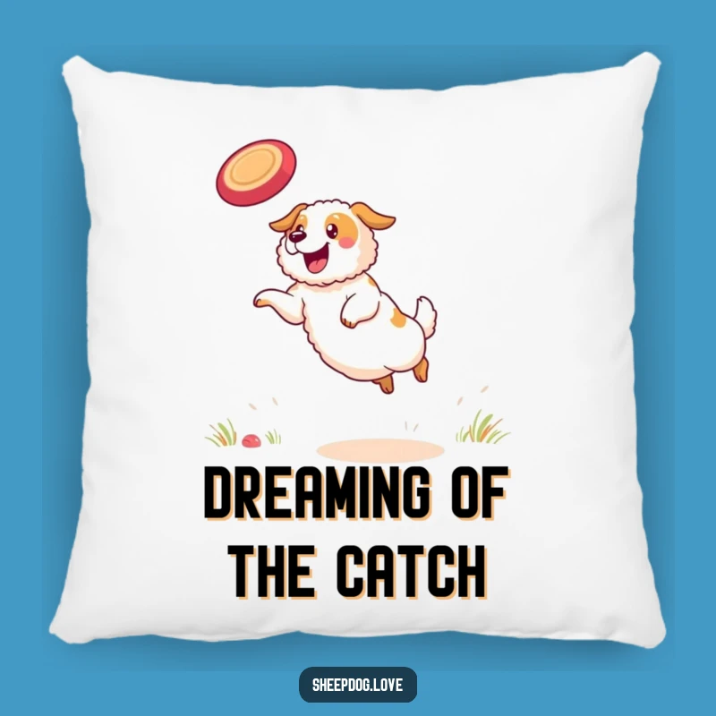 Funny Sheepdog Pillow: Determined Frisbee Champ, Comfy Funny Gift
