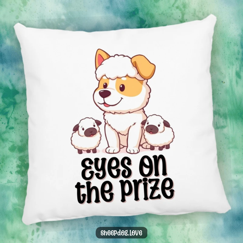 Funny Sheepdog Pillow: A sheepdog with a determined, happy expression watching sheep, a soft and loyal design.