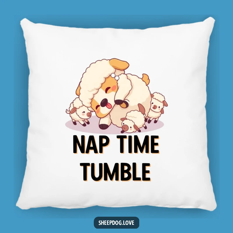 Funny Sheepdog Pillow: Playful Tumble with Sheep Decor, Soft and Hilarious Accent