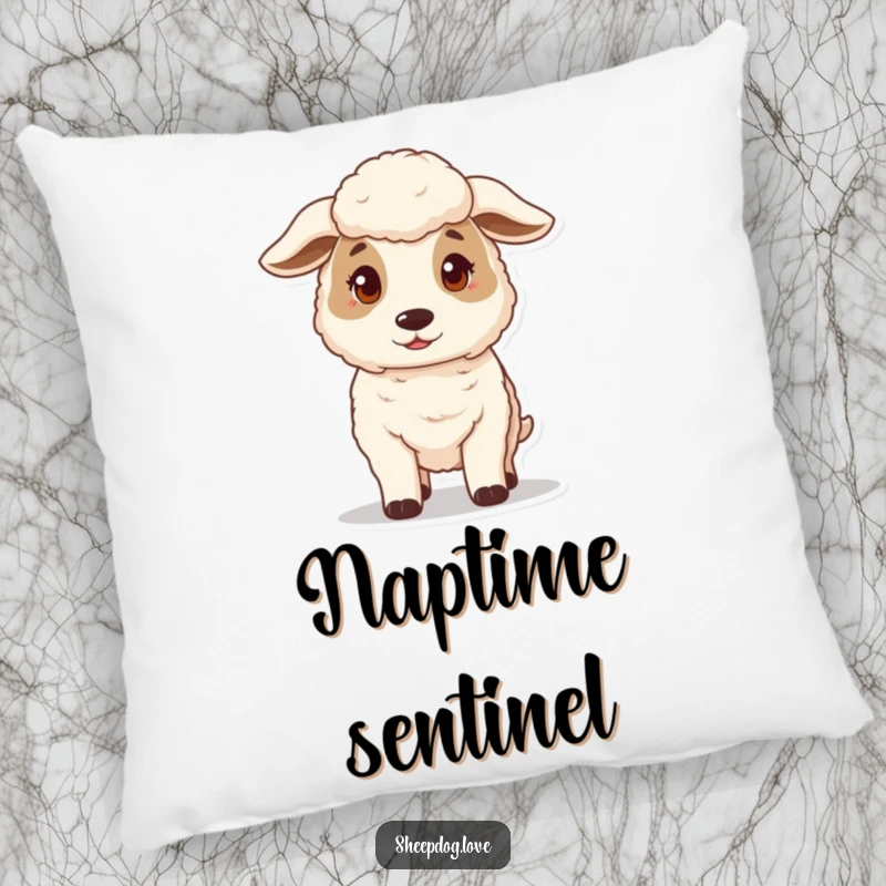 Funny decorative pillow with a gentle and protective sheepdog standing guard, offering comfort and humorous charm.