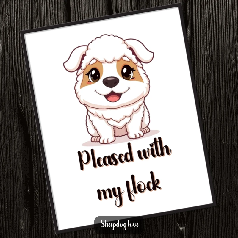 Funny sheepdog’s happy, determined face as an instant download digital art print, radiating positive resolve.