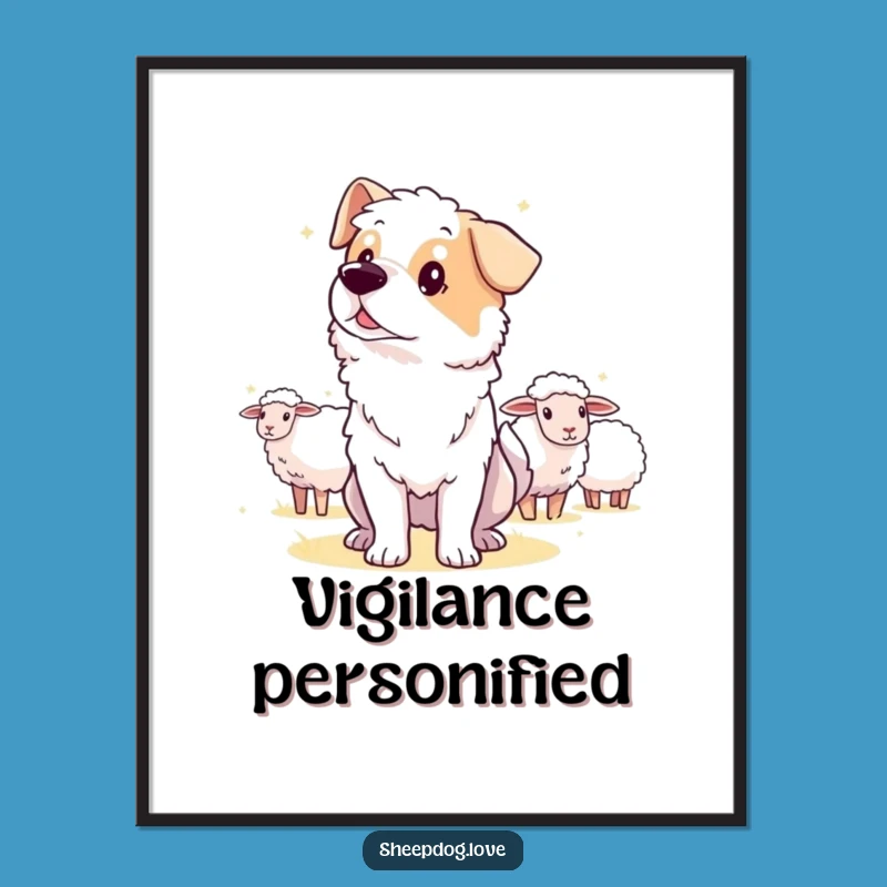 Funny Guard Sheepdog Digital Art Print, Instant Vigilant Decor