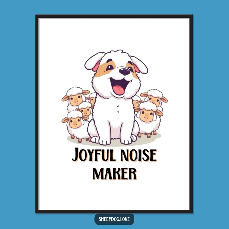 Funny Joyful Sheepdog Barking Digital Art - Instant Happy Bark Decor Gift
