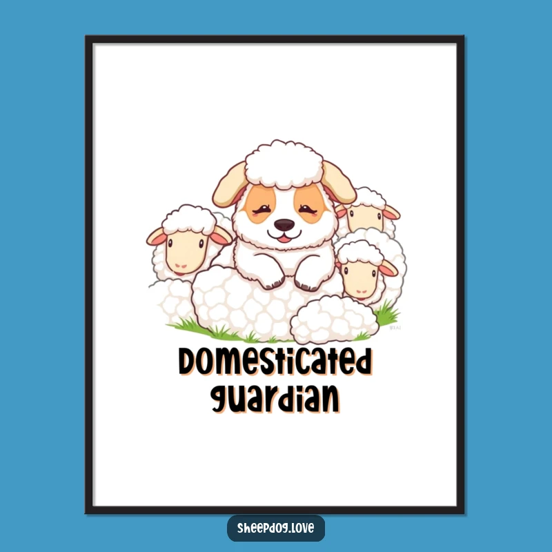 Funny Sheepdog Digital Art: Charming Herder's Scene for a Hilarious Funny Gift
