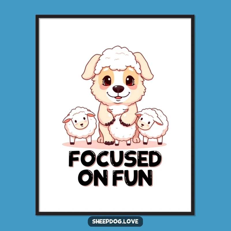 Funny Sheepdog Digital Art: Focused Herder Dog Printable Gift