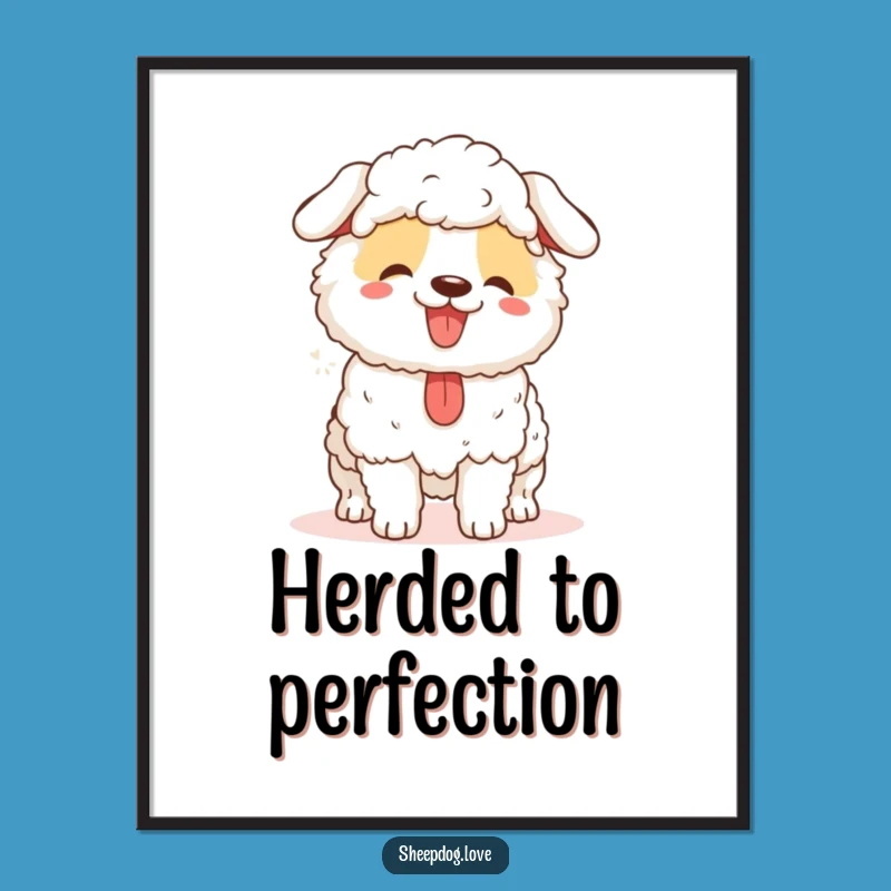 Funny Sheepdog Digital Art: Happy Herding Dog Print, Instant Humorous Decor Gift