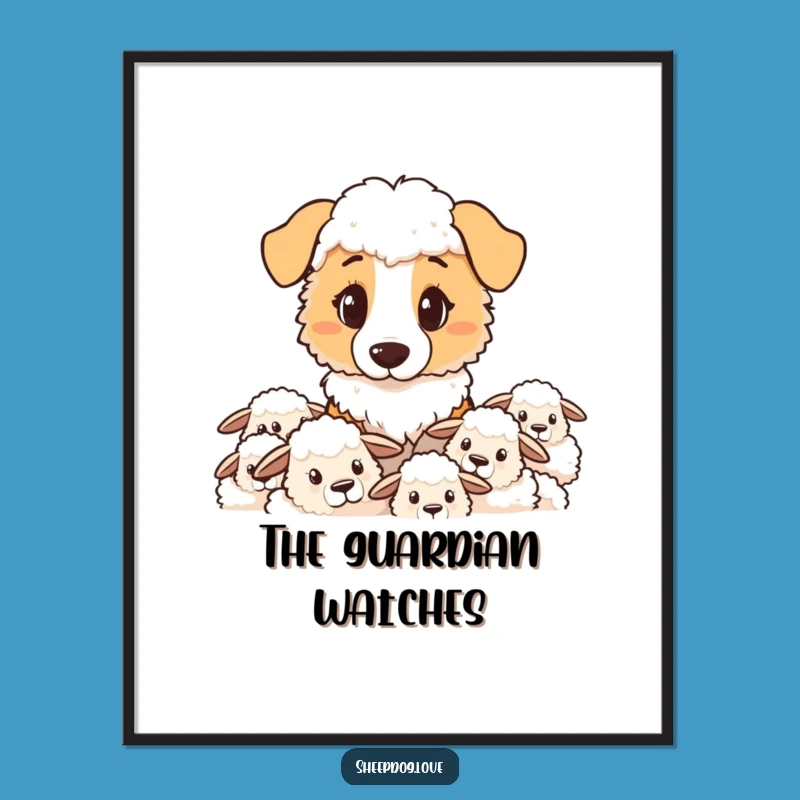 Funny Sheepdog Digital Print: Determined Watch, Instant Art Funny Gift