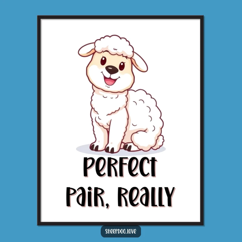 Funny Sheepdog Digital Print: Proud Duo, Instant Art Funny Gift