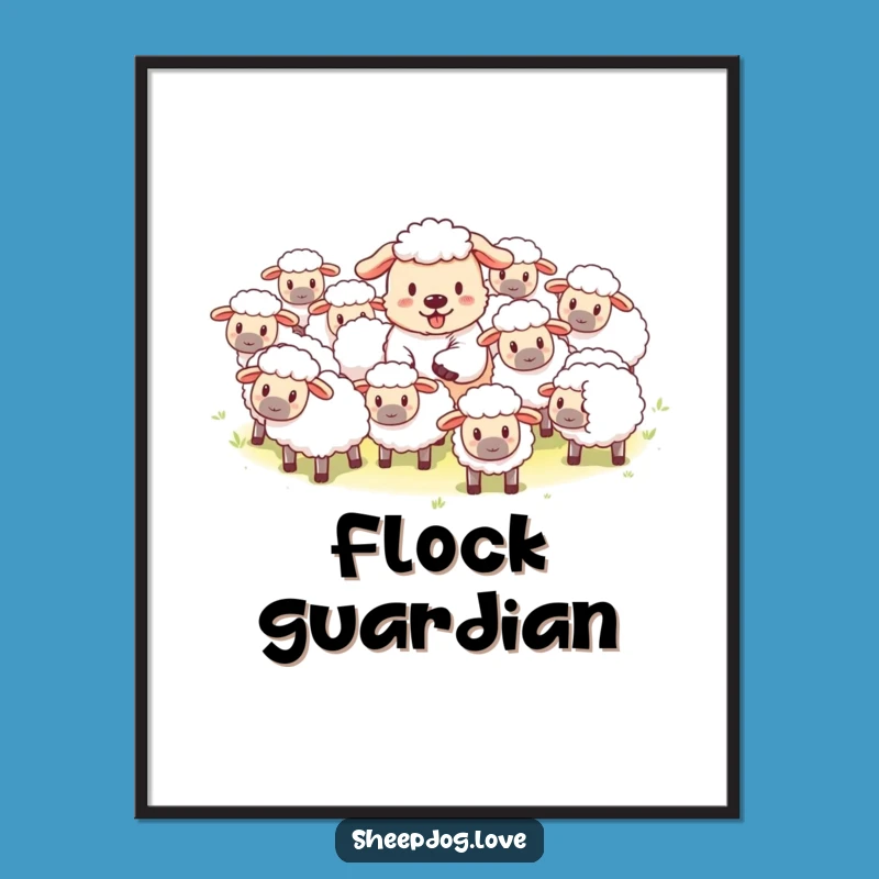 Funny Sheepdog Herding Digital Art: Instant Adorable Wall Decor
