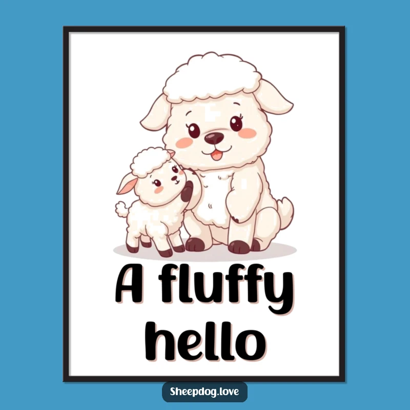 Funny Sheepdog Lamb Digital Art Print: Instant Farm Friendship Decor