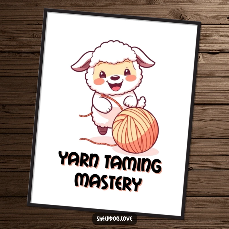 Funny Sheepdog Digital Art Print: A cheerful sheepdog joyfully plays with a rolling ball of yarn, adding instant humor and canine cuteness to your space.