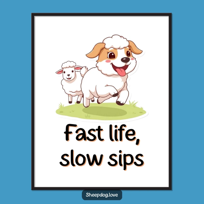 Funny Tongue Out Sheepdog Digital Art - Vibrant Runner Dog Wall Decor Gift