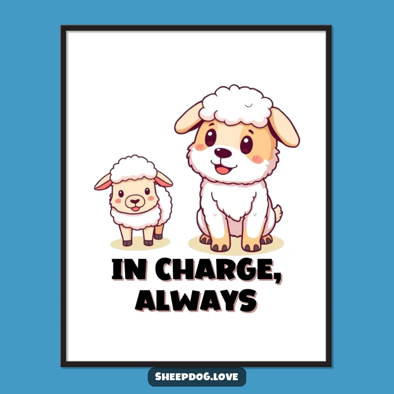Funny Pleased Sheepdog Digital Art - Charming Leader Dog Wall Decor Gift