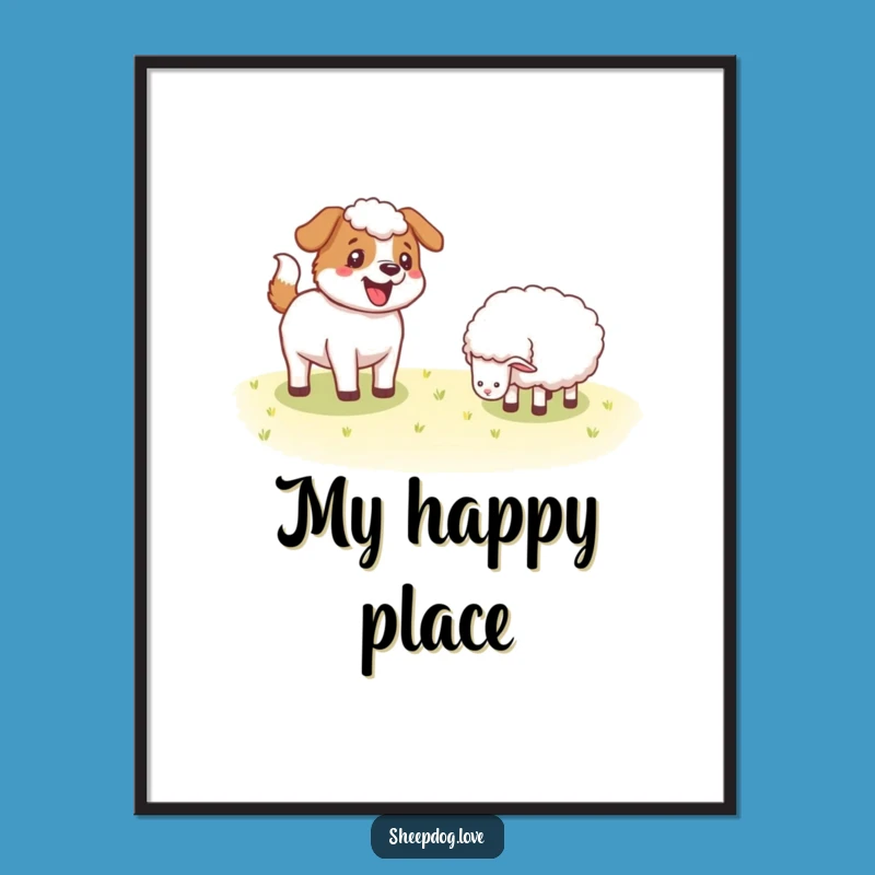 Funny Sheepdog Wagging Tail Digital Art - Charming Farm Dog Wall Decor Gift