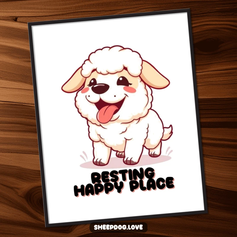 Funny Panting Sheepdog Digital Art Print of a happy sheepdog panting with its tongue out after a rewarding and energetic run.