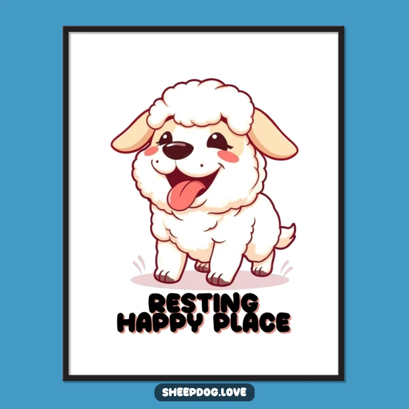 Funny Panting Sheepdog Digital Art: Happy Runner Print, Perfect Gift