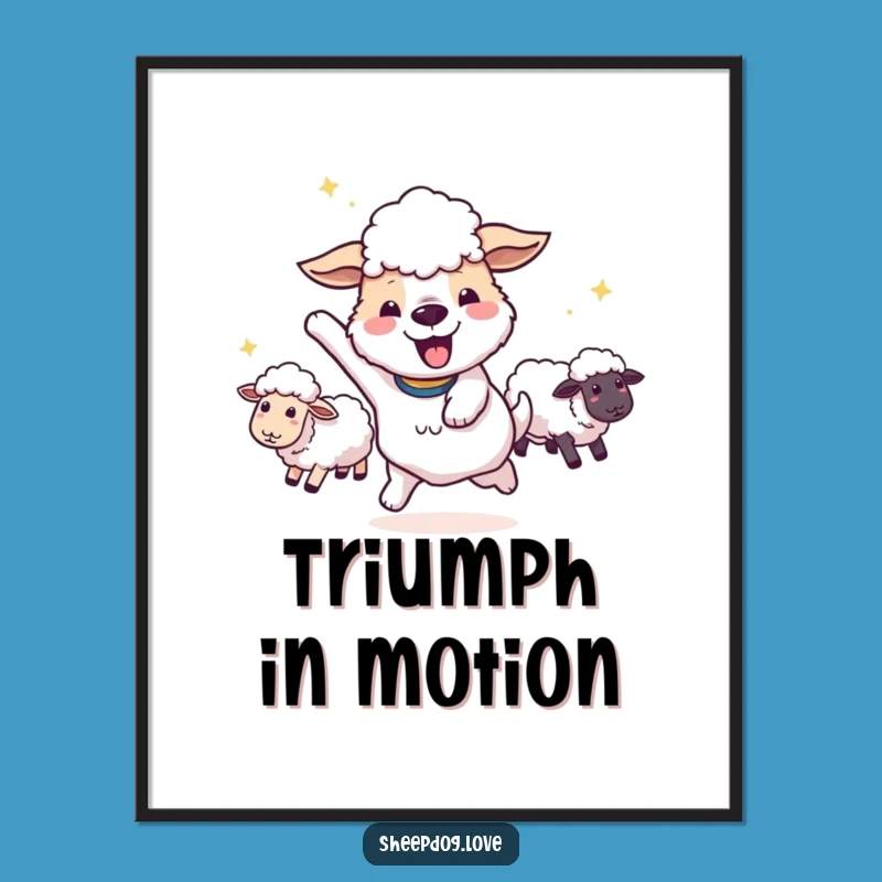 Funny Sheepdog Victory Digital Art Print: Instant Celebration Decor