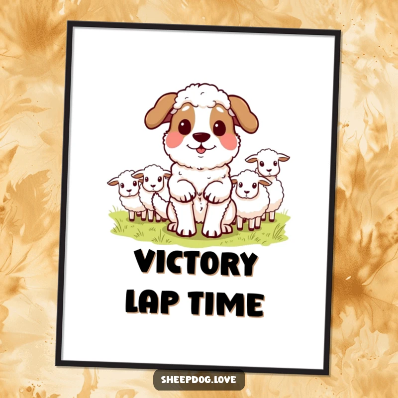 Funny sheepdog digital art print of a proud dog after herding sheep, ready for download and printing. Great artwork.