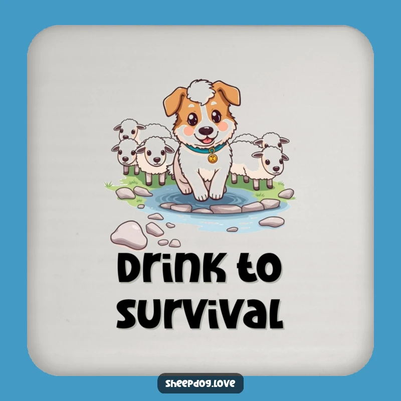 Funny Determined Sheepdog Stream Coaster: Heroic Dog Table Gift