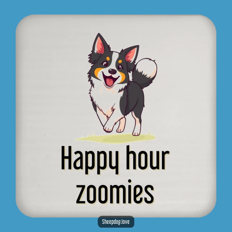 Funny Border Collie Drink Coaster: Enthusiastic Herder Dog Protects Surfaces