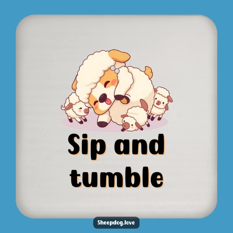 Funny Sheepdog Coasters: Playful Tumble with Sheep Set, Hilarious Protective Drinkware Gift