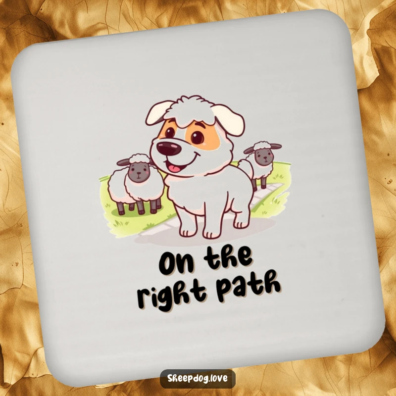 Funny sheepdog coasters, featuring a determined, smiling dog guiding sheep, adding a purposeful touch to drink settings.