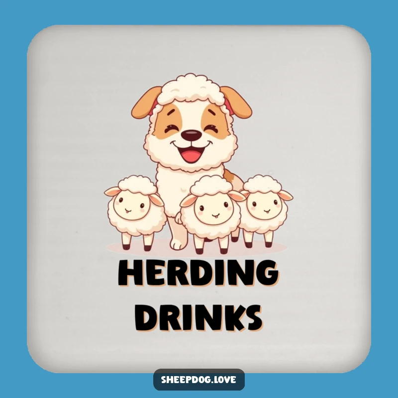 Funny Grinning Sheepdog Coaster Set - Humorous Protection for Your Table