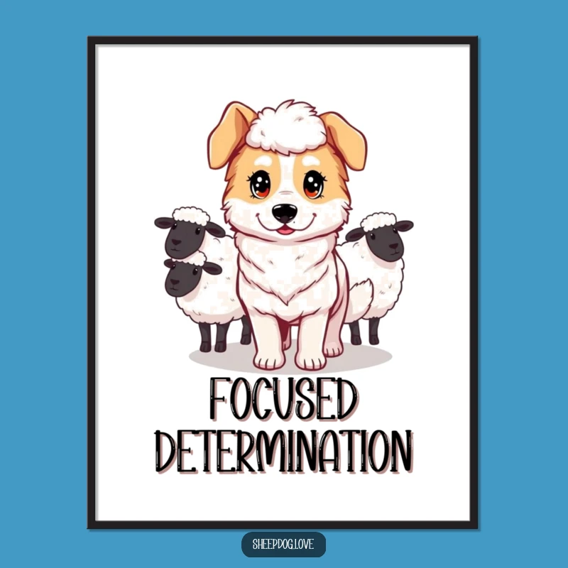 Determined Sheepdog Guiding Poster: Motivational Wall Art